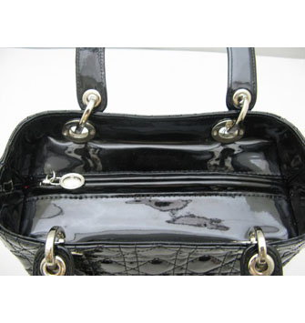 Dior Lady Dior Medium Patent Top Handle Bag Black