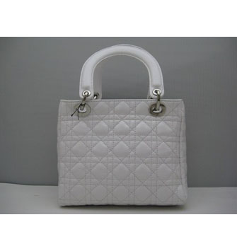 Dior Lady Medium Patent Top Handle Bag White