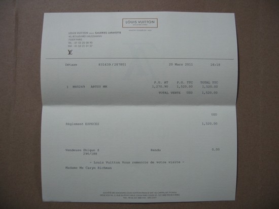 receipt for the product