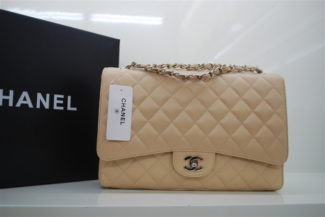  Chanel Jumbo Caviar Flap Bag 36076 Apricot Silver Chain