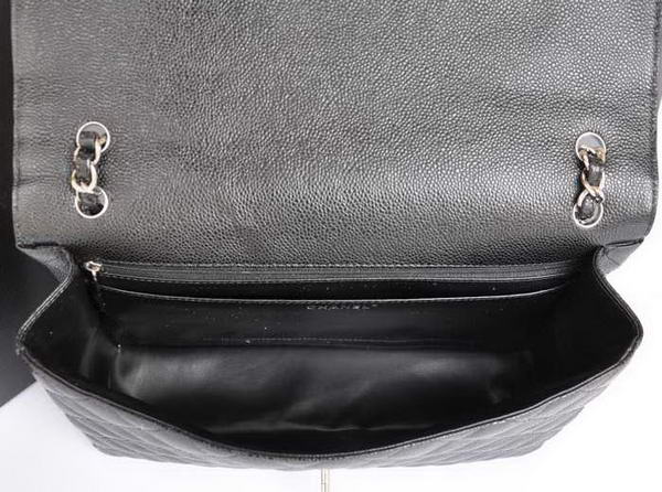 Chanel A47600 Black Original Caviar Leather Jumbo Flap Bag Silver