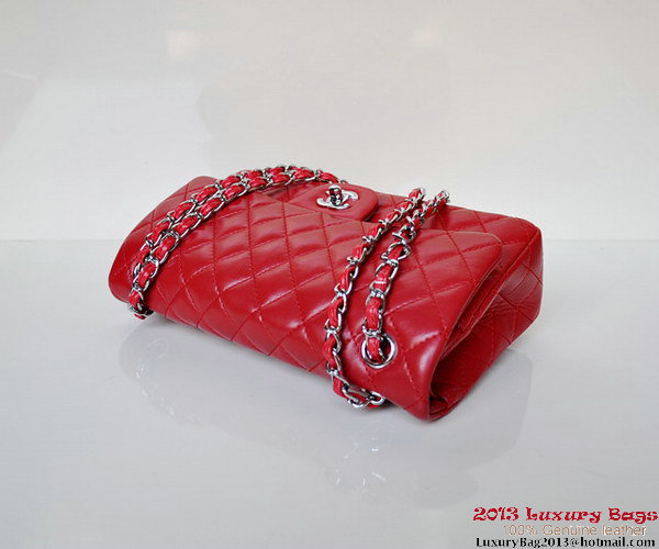 Chanel A01112 Classic Flap Bag Red Sheepskin Silver