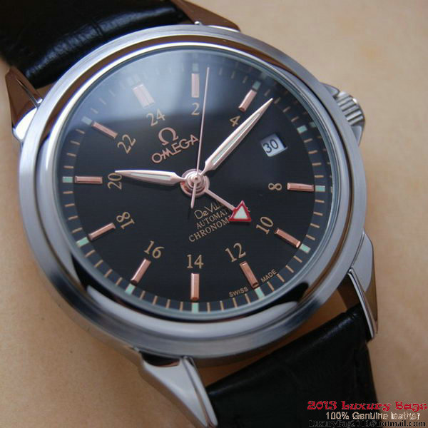 OMEGA DE VILLE Automatic Chronometer Steel on Black Leather Strap OM77205