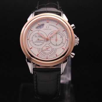 OMEGA DE VILLE CO-AXIAL CHRONOSCOPE Red Gold on Black Leather Strap OM77419