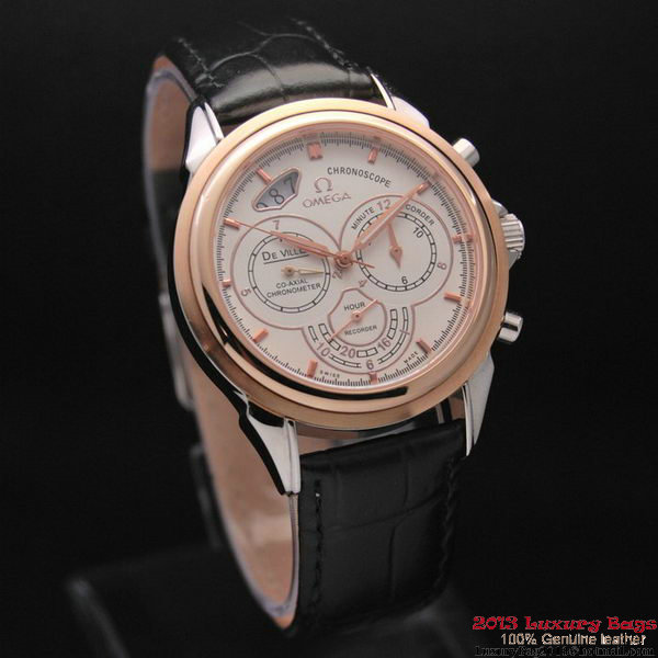 OMEGA DE VILLE CO-AXIAL CHRONOSCOPE Red Gold on Black Leather Strap OM77419