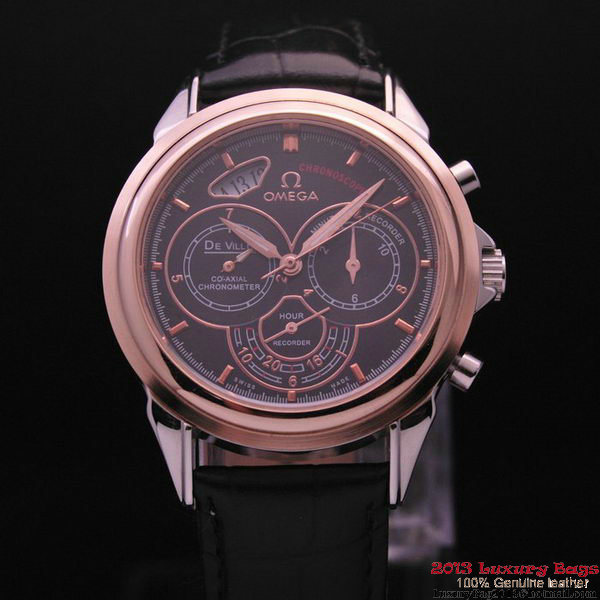 OMEGA DE VILLE CO-AXIAL CHRONOSCOPE Red Gold on Black Leather Strap OM77423