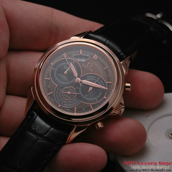 OMEGA DE VILLE CO-AXIAL CHRONOSCOPE Red Gold on Black Leather Strap OM77428