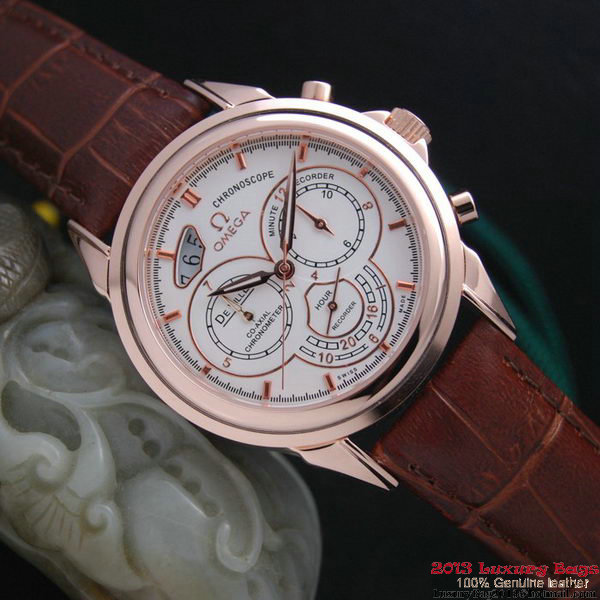 OMEGA DE VILLE CO-AXIAL CHRONOSCOPE Red Gold on Brown Leather Strap OM77424