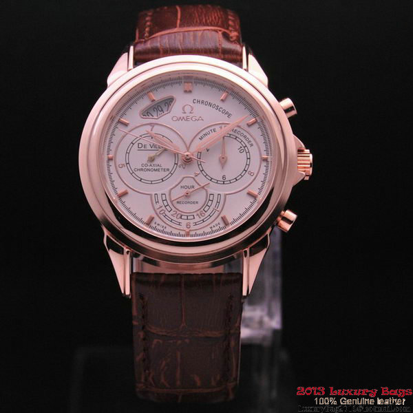 OMEGA DE VILLE CO-AXIAL CHRONOSCOPE Red Gold on Brown Leather Strap OM77424