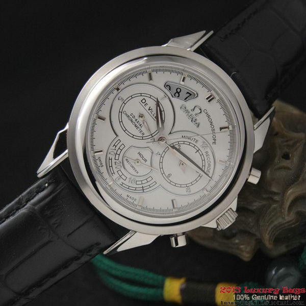 OMEGA DE VILLE CO-AXIAL CHRONOSCOPE Steel on Black Leather Strap OM77402