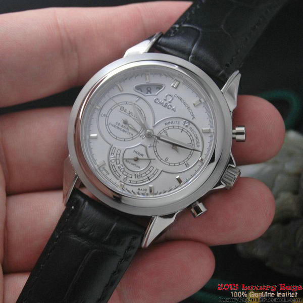 OMEGA DE VILLE CO-AXIAL CHRONOSCOPE Steel on Black Leather Strap OM77402