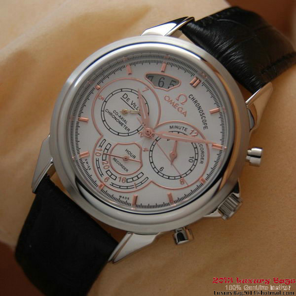 OMEGA DE VILLE CO-AXIAL CHRONOSCOPE Steel on Black Leather Strap OM77403