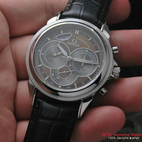 OMEGA DE VILLE CO-AXIAL CHRONOSCOPE Steel on Black Leather Strap OM77407