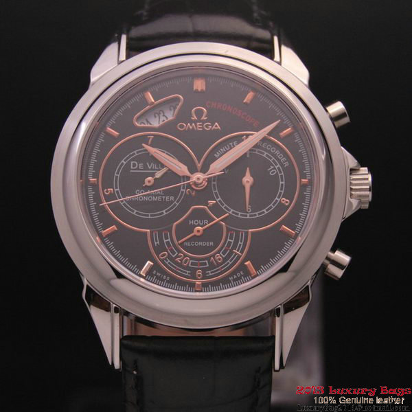 OMEGA DE VILLE CO-AXIAL CHRONOSCOPE Steel on Black Leather Strap OM77409