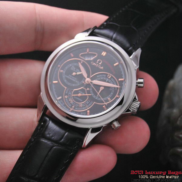 OMEGA DE VILLE CO-AXIAL CHRONOSCOPE Steel on Black Leather Strap OM77409