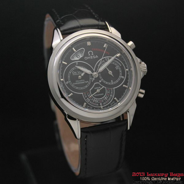 OMEGA DE VILLE CO-AXIAL CHRONOSCOPE Steel on Black Leather Strap OM77411