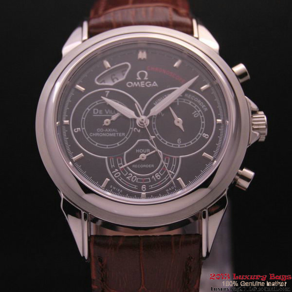 OMEGA DE VILLE CO-AXIAL CHRONOSCOPE Steel on Brown Leather Strap OM77410