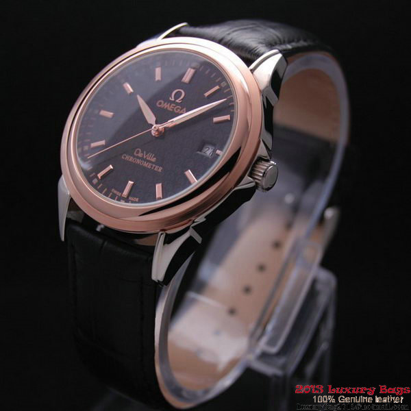 OMEGA DE VILLE Chronometer Red Gold on Black Leather Strap OM77316