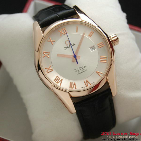 OMEGA DE VILLE Co-AXIAL CHRONOMETER Red Gold on Black Leather Strap OM77022