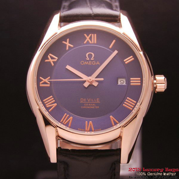 OMEGA DE VILLE Co-AXIAL CHRONOMETER Red Gold on Black Leather Strap OM77026