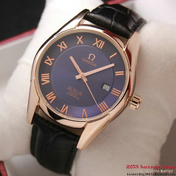 OMEGA DE VILLE Co-AXIAL CHRONOMETER Red Gold on Black Leather Strap OM77026