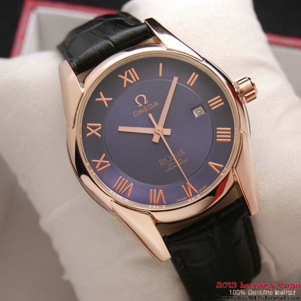 OMEGA DE VILLE Co-AXIAL CHRONOMETER Red Gold on Black Leather Strap OM77026