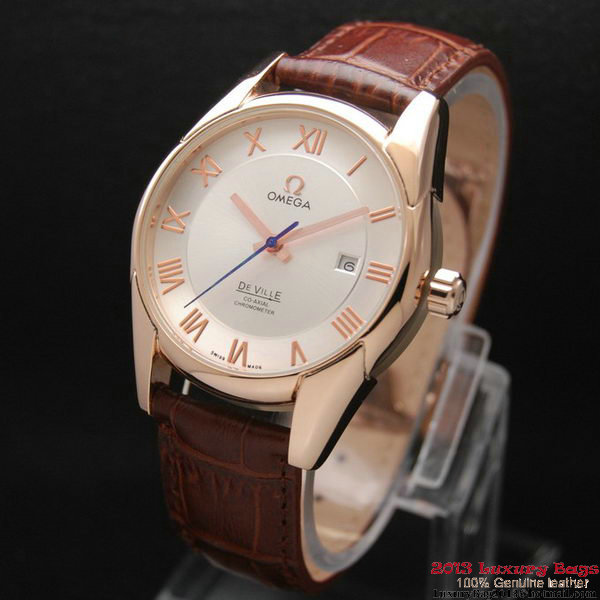 OMEGA DE VILLE Co-AXIAL CHRONOMETER Red Gold on Brown Leather Strap OM77021