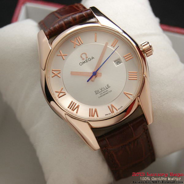 OMEGA DE VILLE Co-AXIAL CHRONOMETER Red Gold on Brown Leather Strap OM77021