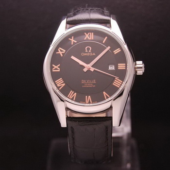 OMEGA DE VILLE Co-AXIAL CHRONOMETER Steel on Black Leather Strap OM77006