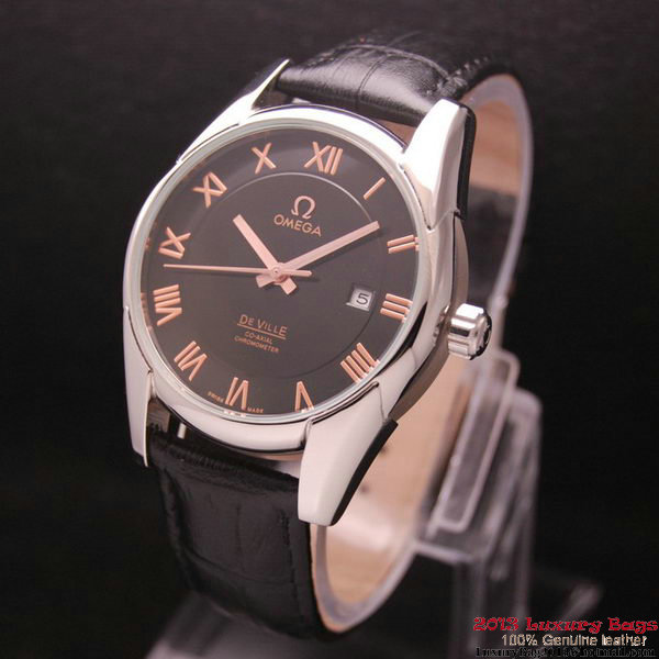 OMEGA DE VILLE Co-AXIAL CHRONOMETER Steel on Black Leather Strap OM77006