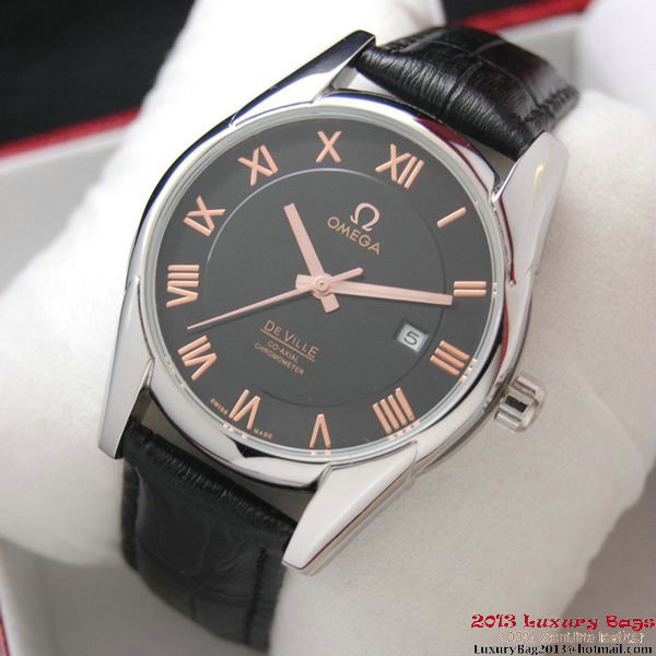 OMEGA DE VILLE Co-AXIAL CHRONOMETER Steel on Black Leather Strap OM77006