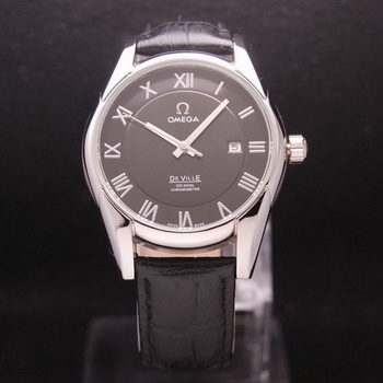 OMEGA DE VILLE Co-AXIAL CHRONOMETER Steel on Black Leather Strap OM77008