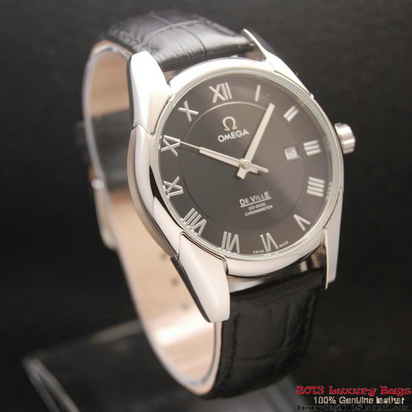 OMEGA DE VILLE Co-AXIAL CHRONOMETER Steel on Black Leather Strap OM77008