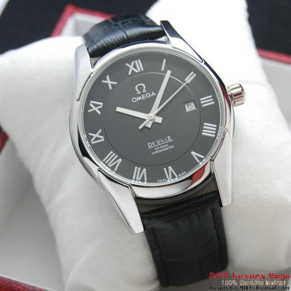 OMEGA DE VILLE Co-AXIAL CHRONOMETER Steel on Black Leather Strap OM77008