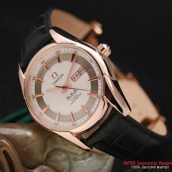 OMEGA DE VILLE HOUR VISION ANNUAL CALENDAR Red Gold on Black Leather Strap OM77120