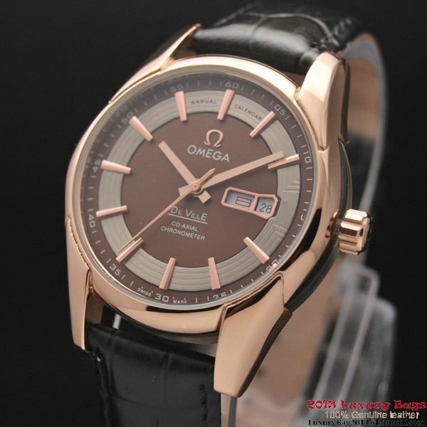 OMEGA DE VILLE HOUR VISION ANNUAL CALENDAR Red Gold on Black Leather Strap OM77122