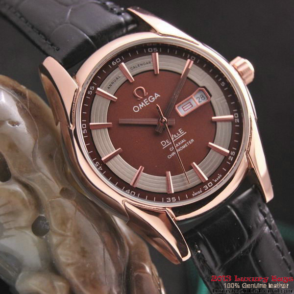 OMEGA DE VILLE HOUR VISION ANNUAL CALENDAR Red Gold on Black Leather Strap OM77122