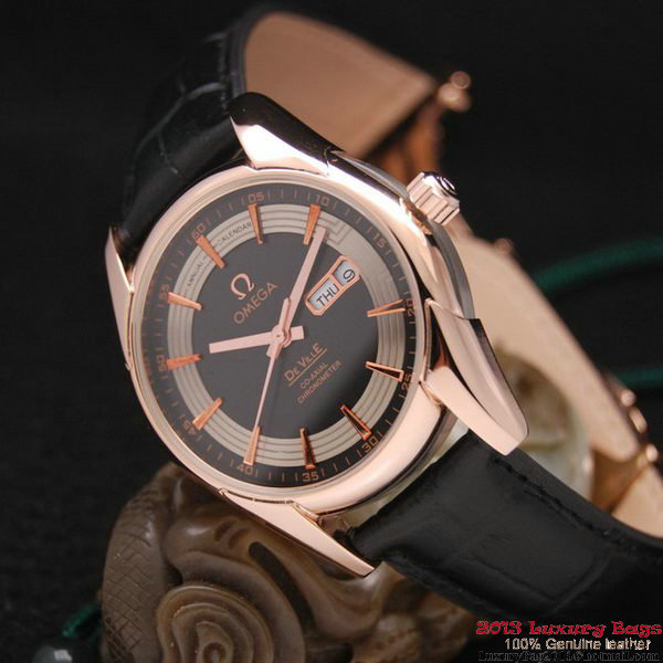 OMEGA DE VILLE HOUR VISION ANNUAL CALENDAR Red Gold on Black Leather Strap OM77124