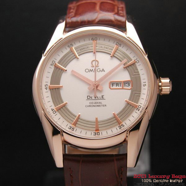 OMEGA DE VILLE HOUR VISION ANNUAL CALENDAR Red Gold on Brown Leather Strap OM77119