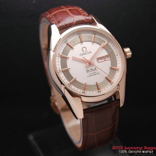 OMEGA DE VILLE HOUR VISION ANNUAL CALENDAR Red Gold on Brown Leather Strap OM77119