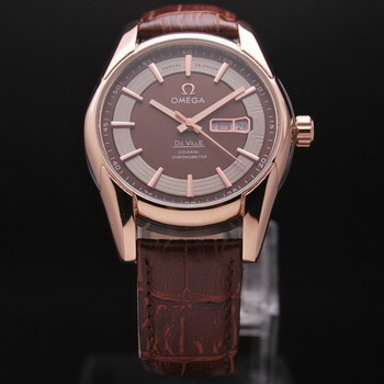 OMEGA DE VILLE HOUR VISION ANNUAL CALENDAR Red Gold on Brown Leather Strap OM77121