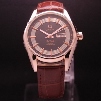 OMEGA DE VILLE HOUR VISION ANNUAL CALENDAR Red Gold on Brown Leather Strap OM77123