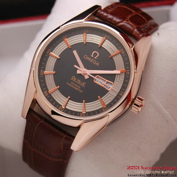 OMEGA DE VILLE HOUR VISION ANNUAL CALENDAR Red Gold on Brown Leather Strap OM77123