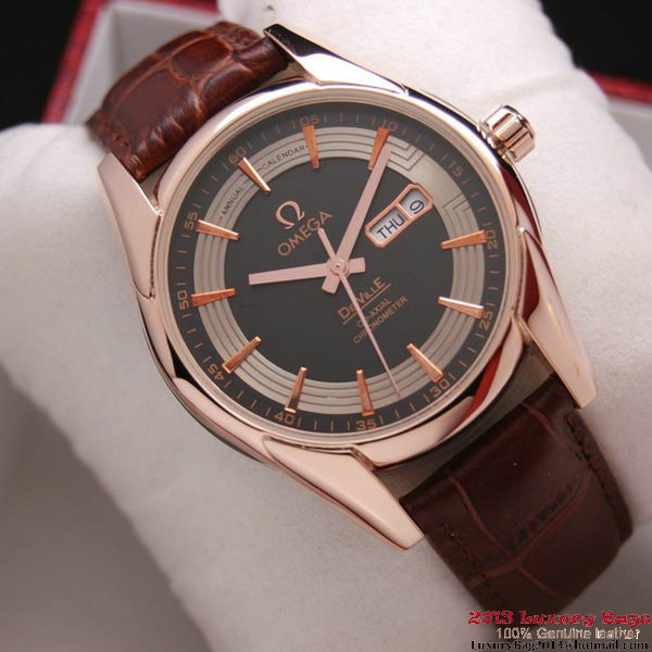 OMEGA DE VILLE HOUR VISION ANNUAL CALENDAR Red Gold on Brown Leather Strap OM77123