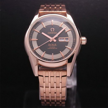 OMEGA DE VILLE HOUR VISION ANNUAL CALENDAR Red Gold on Red Gold Strap OM77130