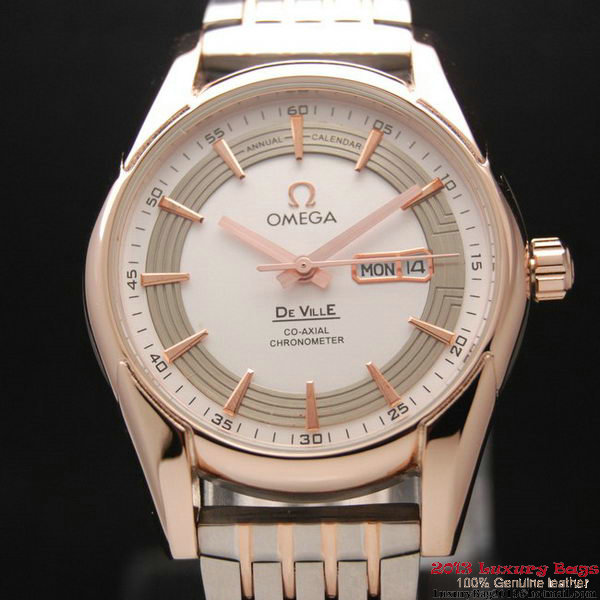 OMEGA DE VILLE HOUR VISION ANNUAL CALENDAR Red Gold on Steel Strap OM77125