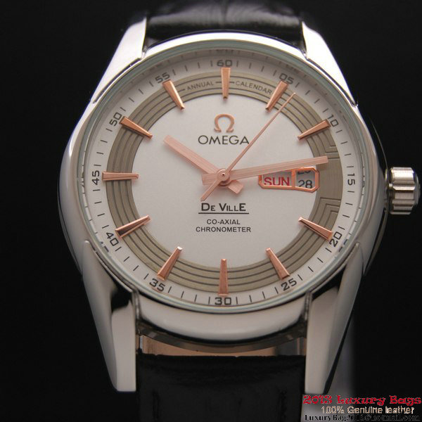 OMEGA DE VILLE HOUR VISION ANNUAL CALENDAR Steel on Black Leather Strap OM77102