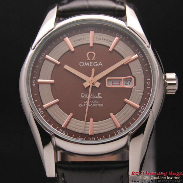 OMEGA DE VILLE HOUR VISION ANNUAL CALENDAR Steel on Black Leather Strap OM77104