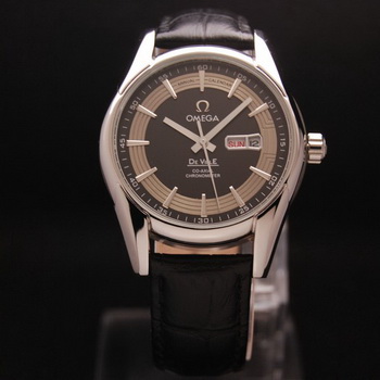 OMEGA DE VILLE HOUR VISION ANNUAL CALENDAR Steel on Black Leather Strap OM77112