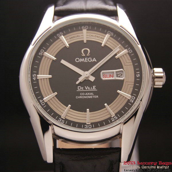 OMEGA DE VILLE HOUR VISION ANNUAL CALENDAR Steel on Black Leather Strap OM77112